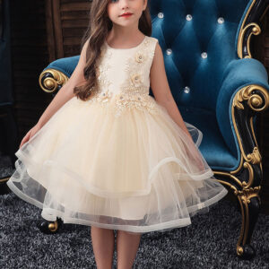 jewel neck polyester sleeveless short ball gown bows kids social party dresses showprettydress