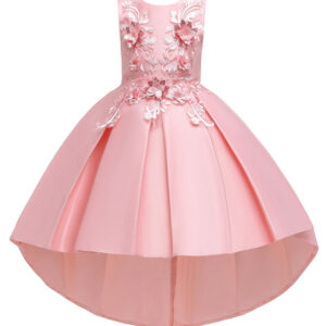 jewel neck polyester sleeveless with train princess bows formal kids pageant flower girl dresses showprettydress