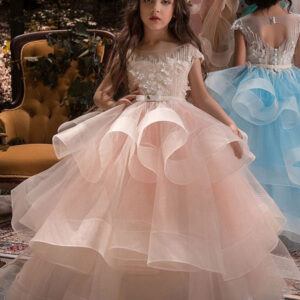jewel neck short sleeves applique kids social pageant dresses showprettydress