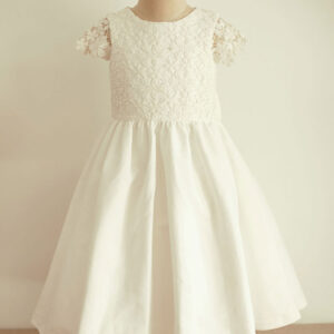 jewel neck short sleeves bows formal kids party dresses showprettydress