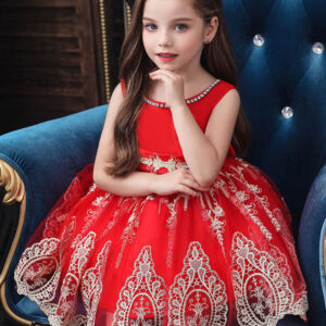 jewel neck short sleeves bows kids social party dresses showprettydress