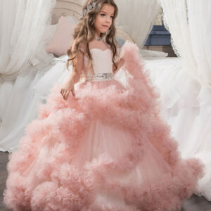 jewel neck short sleeves rhinestones kids pageant flower girl dresses showprettydress