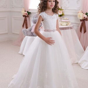 jewel neck short sleeves sash kids princess dresses showprettydress