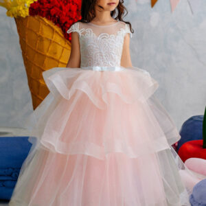 jewel neck short sleeves tiered kids pageant flower girl dresses showprettydress