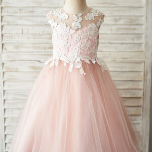 jewel neck sleeveless bows formal kids pageant tulle dresses showprettydress