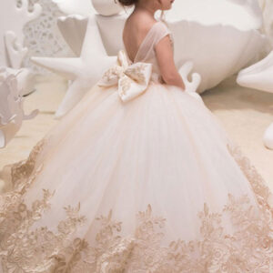 jewel neck sleeveless bows kids social flower girl dress showprettydress