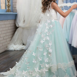 jewel neck sleeveless butterfly detachable wrap formal kids pageant flower girl dresses showprettydress