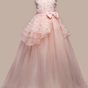jewel neck sleeveless floor length bows kids pageant party dresses showprettydress
