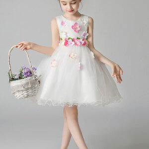 jewel neck sleeveless flowers formal kids pageant flower girl dresses showprettydress