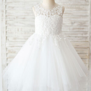 jewel neck sleeveless lace bodice kids party dresses showprettydress