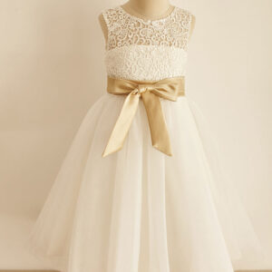 jewel neck sleeveless sash kids social party dresses showprettydress