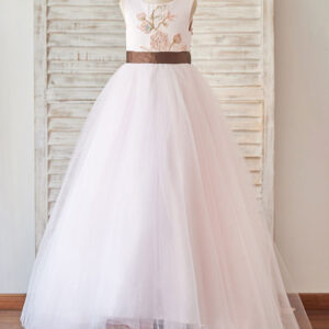 jewel neck sleeveless sash pink kids social party dresses showprettydress