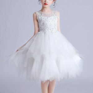 jewel neck tulle short sleeves short princess embroidered kids social party dresses showprettydress