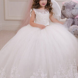 jewel neck tulle sleeveless ankle length ball gown sash kids party dresses showprettydress