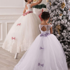 jewel neck tulle sleeveless ankle length princess bows kids party dresses showprettydress