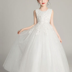 jewel neck tulle sleeveless ankle length princess embroidered kids party dresses showprettydress