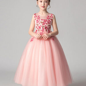 jewel neck tulle sleeveless ankle length princess flowers kids party dresses showprettydress