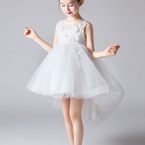 jewel neck tulle sleeveless princess high low short embroidered kids social party dresses showprettydress
