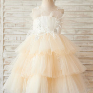 jewel neck tulle sleeveless short princess beaded kids pale mauve party dresses showprettydress