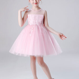 jewel neck tulle sleeveless short princess embroidered kids social party dresses showprettydress