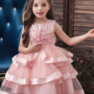 jewel neck tulle sleeveless short princess flowers formal kids pageant flower girl dresses showprettydress