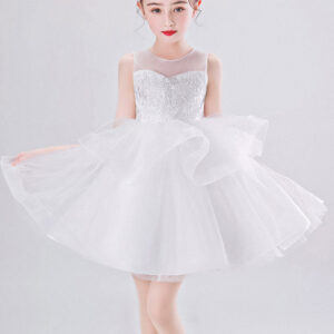 jewel neck tulle sleeveless short princess kids social party dresses showprettydress