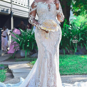 lace appliques mermaid wedding dress long sleeves plus size bridal dresses showprettydress