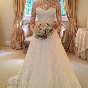 lace high neck court train ball gown long sleevess wedding dresses showprettydress