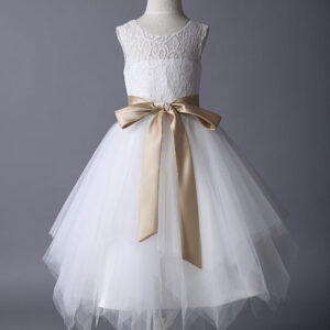 lace ivory tutu dress satin ribbon bow sash illusion kids party dress showprettydress