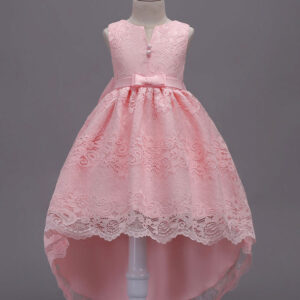 lace pink high low ball gowns sleeveless bow sash princess party dresses showprettydress