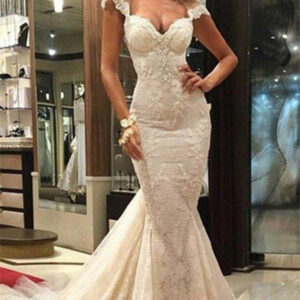 lace sleeveless sweep train mermaid v neck wedding dresses showprettydress