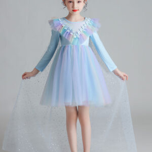 light blue designed neckline polyester sleeveless short a line polyester cotton tulle sequins kids social party dresses showprettydress