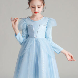 light blue jewel neck polyester cotton long sleeves short a line beaded formal kids pageant flower girl dresses showprettydress