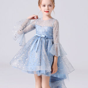 light sky blue jewel neck half sleeves sequins formal kids pageant flower girl dresses showprettydress