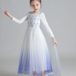 light sky blue jewel neck polyester long sleeves formal kids pageant flower girl dresses showprettydress