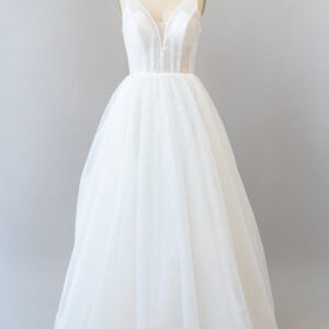 Long A-line Open Back Sequins Tulle Backless Wedding Dress