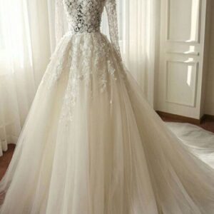 Long A-line Organza Lace Wedding Dresses with Sleeves