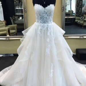 Long A-Line Strapless Lace Tulle Wedding Dress