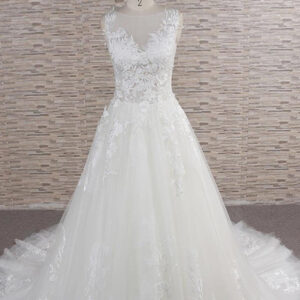 Long A-line Sweetheart Applqiues Lace Tulle Wedding Dress