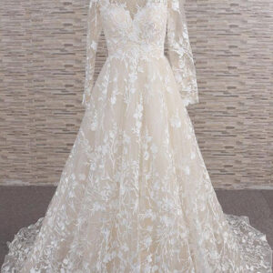 Long A-line Sweetheart Applqiues Tulle Wedding Dress with Sleeves