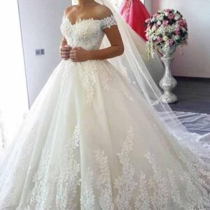 Long Ball Gown Off-the-Shoulder Tulle Lace Beads Wedding Dresses