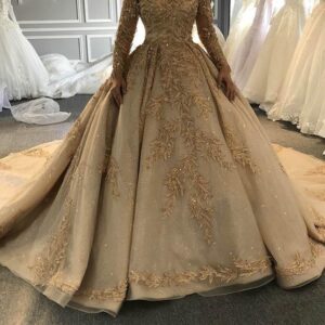 Long Ball Gown Sweetheart Satin Lace Wedding Dresses with Sleeves