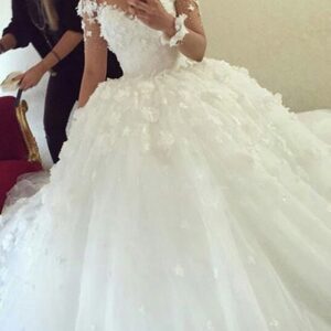 Long Ball Gown Sweetheart Tulle Wedding Dress with Sleeves