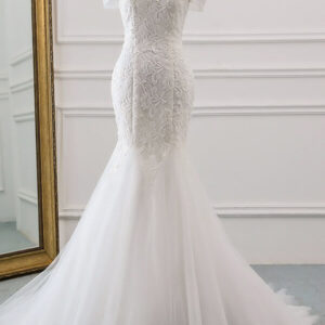 Long Mermaid Off the Shoulder Appliques Lace Tulle Wedding Dress