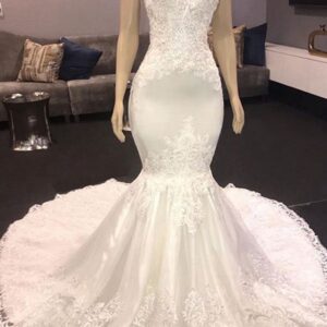 Long Mermaid Sweetheart Appliques Lace Wedding Dress