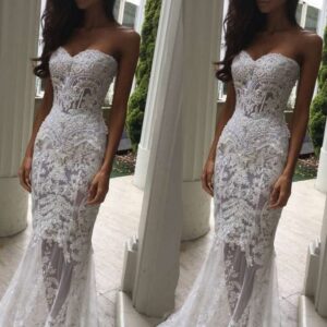 Long Mermaid Sweetheart Lace Wedding Dress