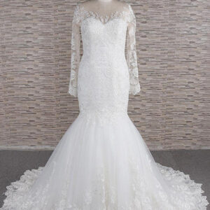 Long Sleeve Mermaid Sweetheart Appliques Lace Backless Wedding Dress