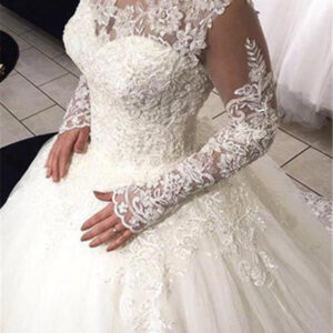 long sleeves lace ball gown wedding dress tulle sweep train bridal gowns showprettydress