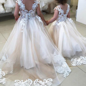 long tulle sleeveless flower girls party dresses with lace appliques showprettydress