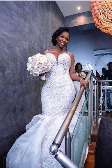 luxurious beaded lace mermaid sweetheart wedding dresses spaghetti straps appliques bridal gowns showprettydress 2 luxurious beaded lace mermaid sweetheart wedding dresses spaghetti straps appliques bridal gowns showprettydress 2